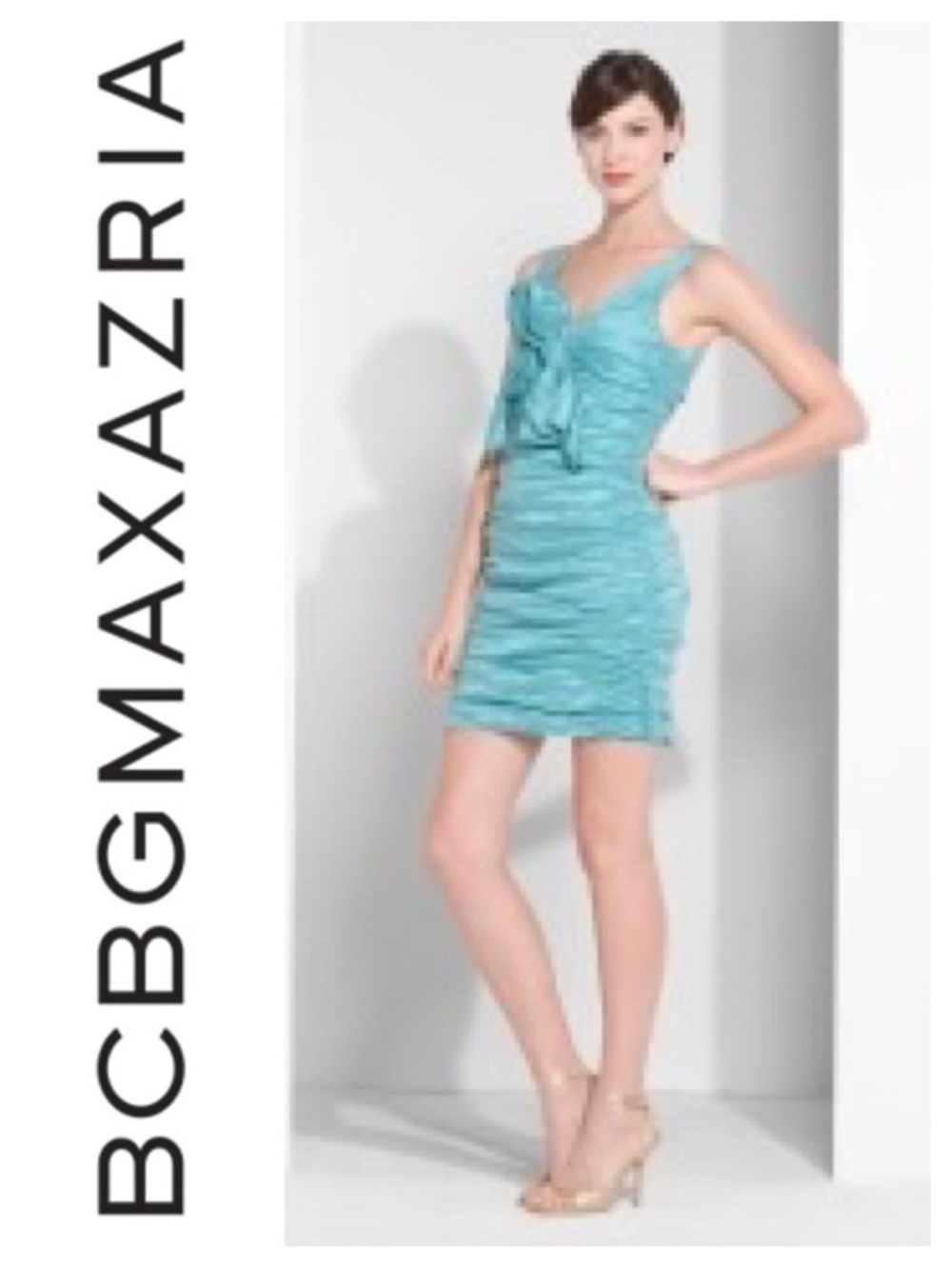 BCBGMaxAzria Ruched Front Bow Taffeta Dress